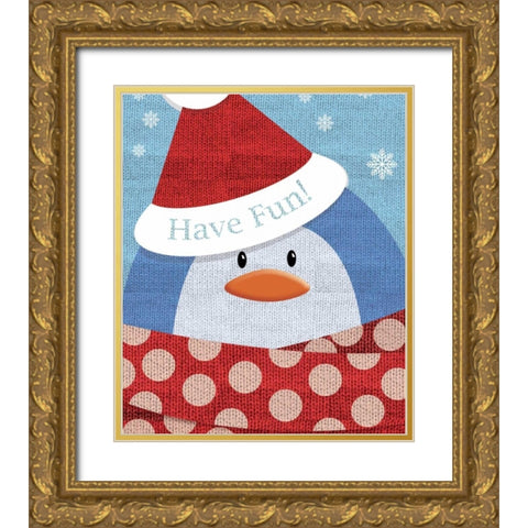 Penguin w/ Scarf Gold Ornate Wood Framed Art Print with Double Matting by P.S. Art Studios