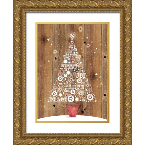 Holiday Tree Gold Ornate Wood Framed Art Print with Double Matting by P.S. Art Studios