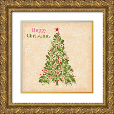 Happy Christmas Gold Ornate Wood Framed Art Print with Double Matting by P.S. Art Studios