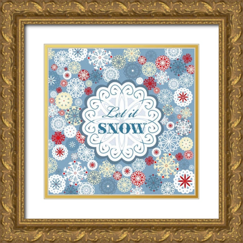 Let It Snow Gold Ornate Wood Framed Art Print with Double Matting by P.S. Art Studios