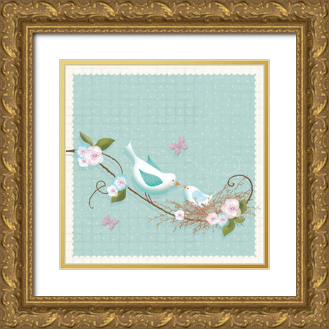 Birds I Gold Ornate Wood Framed Art Print with Double Matting by P.S. Art Studios