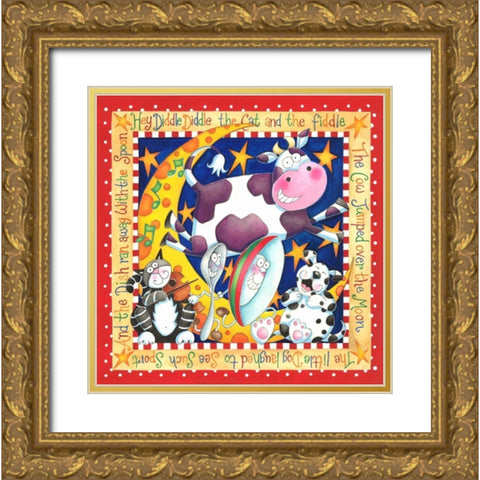 Hey Diddle Diddle Gold Ornate Wood Framed Art Print with Double Matting by P.S. Art Studios