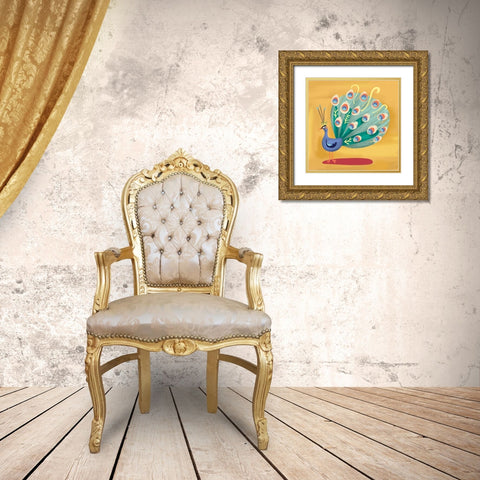 Fancy Peacock Gold Ornate Wood Framed Art Print with Double Matting by P.S. Art Studios
