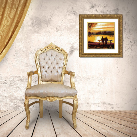 Couple Sunset Gold Ornate Wood Framed Art Print with Double Matting by P.S. Art Studios