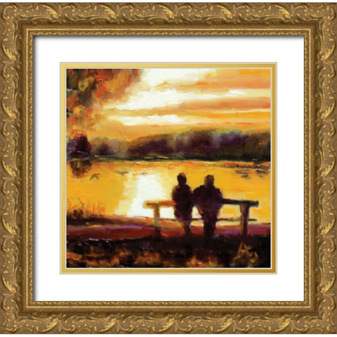 Couple Sunset Gold Ornate Wood Framed Art Print with Double Matting by P.S. Art Studios