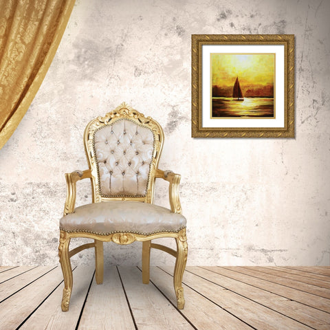 Sail Sunset Gold Ornate Wood Framed Art Print with Double Matting by P.S. Art Studios