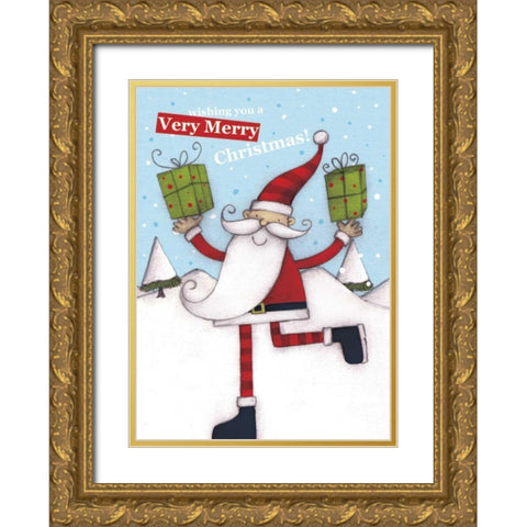 Merry Christmas Gold Ornate Wood Framed Art Print with Double Matting by P.S. Art Studios