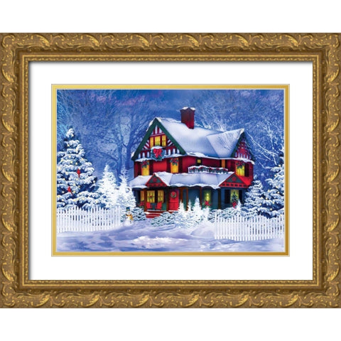 Christmas at Home II Gold Ornate Wood Framed Art Print with Double Matting by P.S. Art Studios