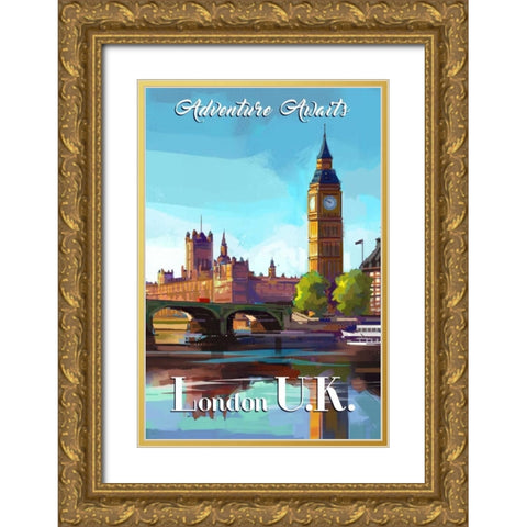 London Gold Ornate Wood Framed Art Print with Double Matting by P.S. Art Studios