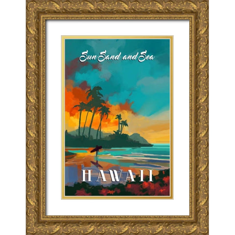 Hawaii Gold Ornate Wood Framed Art Print with Double Matting by P.S. Art Studios
