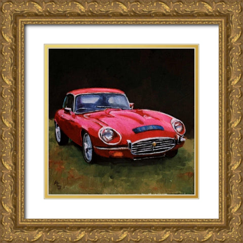 Red Car Gold Ornate Wood Framed Art Print with Double Matting by P.S. Art Studios