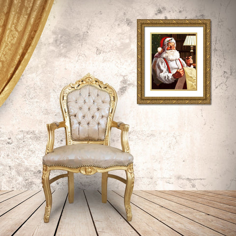 Santas List Gold Ornate Wood Framed Art Print with Double Matting by P.S. Art Studios