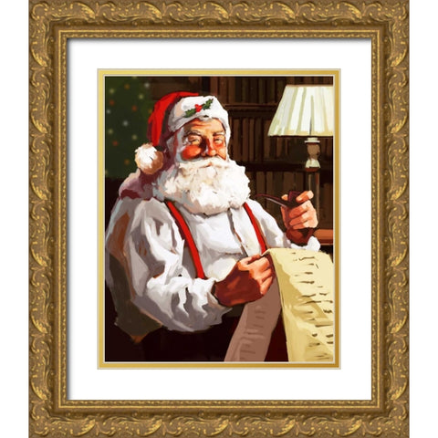 Santas List Gold Ornate Wood Framed Art Print with Double Matting by P.S. Art Studios