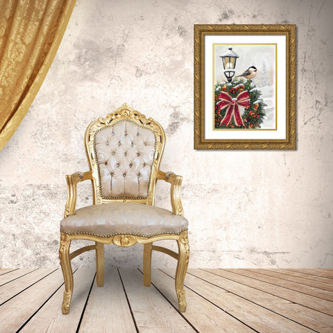 Holiday Wreath Gold Ornate Wood Framed Art Print with Double Matting by P.S. Art Studios