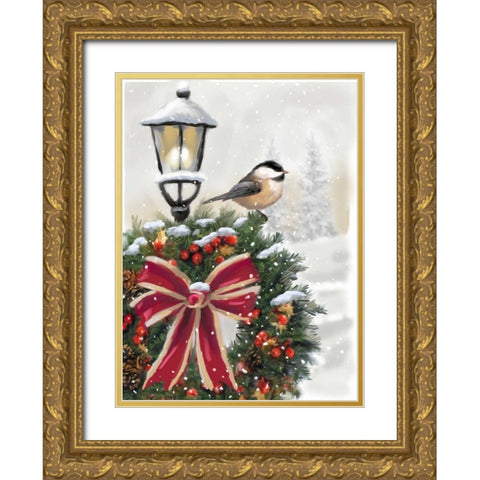 Holiday Wreath Gold Ornate Wood Framed Art Print with Double Matting by P.S. Art Studios