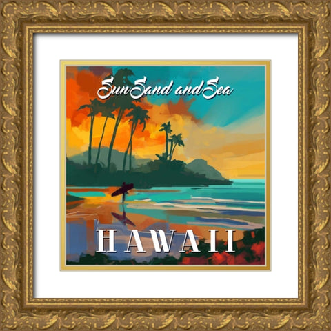 Hawaii Gold Ornate Wood Framed Art Print with Double Matting by P.S. Art Studios
