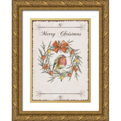 Merry Christmas Gold Ornate Wood Framed Art Print with Double Matting by P.S. Art Studios