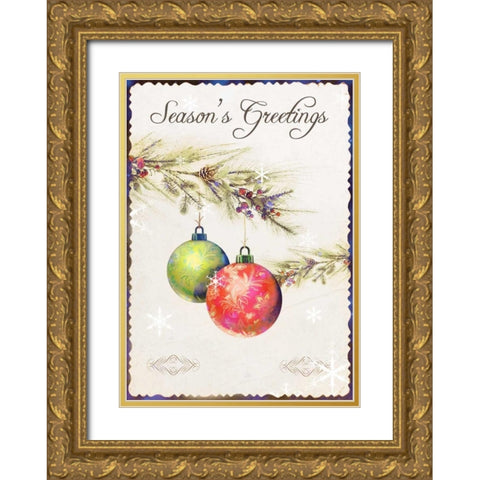 Seasons Greetings Gold Ornate Wood Framed Art Print with Double Matting by P.S. Art Studios