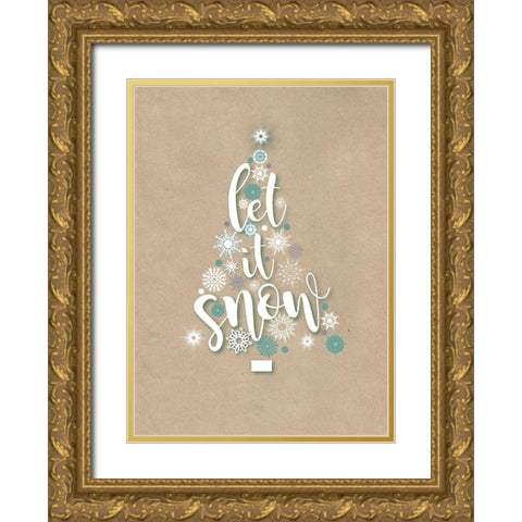 Let It Snow Gold Ornate Wood Framed Art Print with Double Matting by P.S. Art Studios