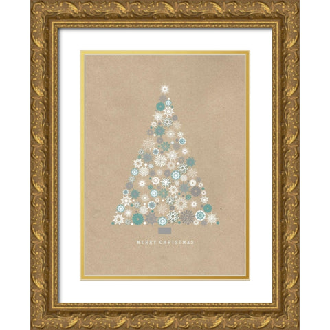 Merry Christmas Gold Ornate Wood Framed Art Print with Double Matting by P.S. Art Studios