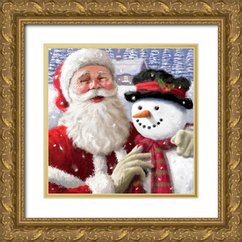 Santa and Friends Gold Ornate Wood Framed Art Print with Double Matting by P.S. Art