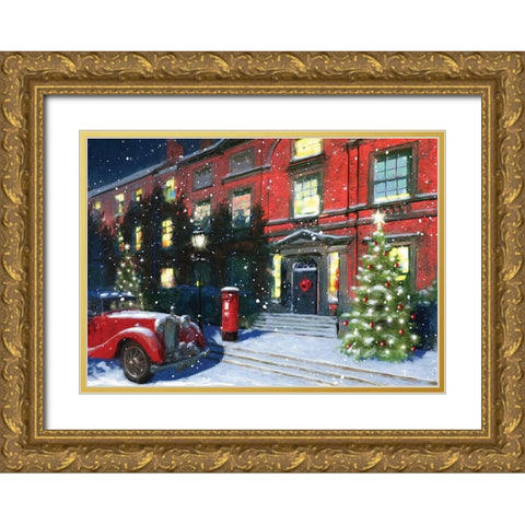 Holiday Festive Gold Ornate Wood Framed Art Print with Double Matting by P.S. Art