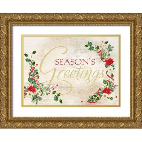 Seasons Greetings Gold Ornate Wood Framed Art Print with Double Matting by P.S. Art