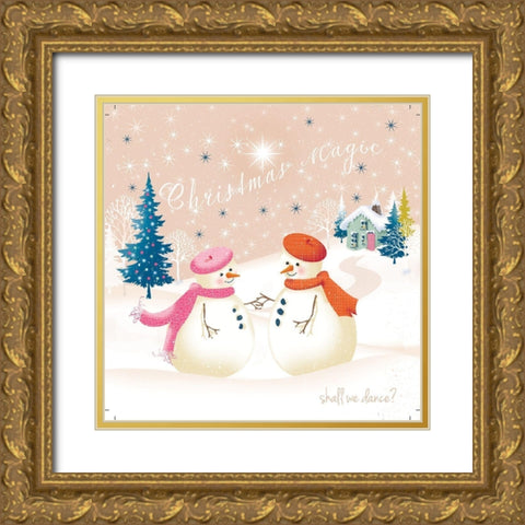 Christmas Village II Gold Ornate Wood Framed Art Print with Double Matting by P.S. Art