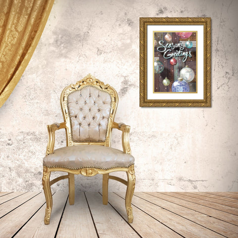 Seasons Greetings Gold Ornate Wood Framed Art Print with Double Matting by P.S. Art