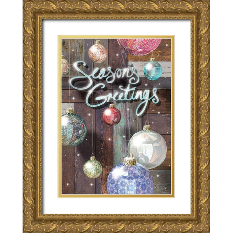 Seasons Greetings Gold Ornate Wood Framed Art Print with Double Matting by P.S. Art