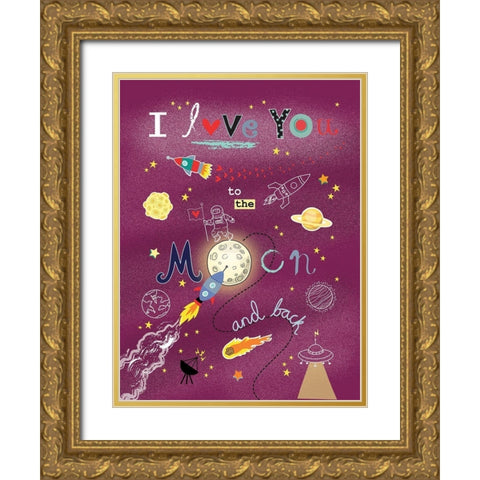 To the Moon Gold Ornate Wood Framed Art Print with Double Matting by P.S. Art
