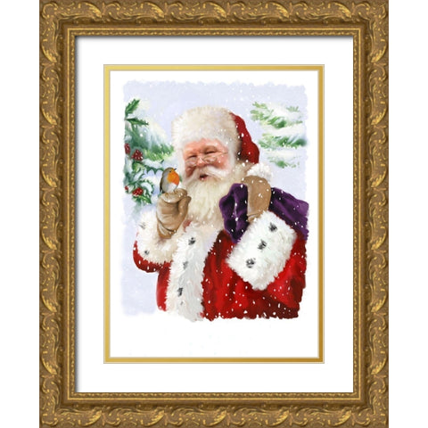 Santa and Friend Gold Ornate Wood Framed Art Print with Double Matting by P.S. Art