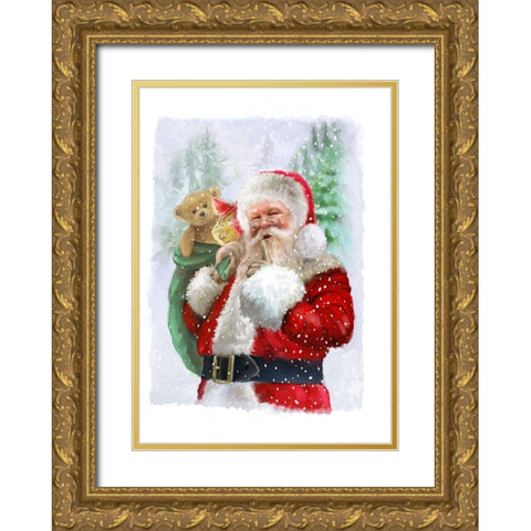 Shh Santa Gold Ornate Wood Framed Art Print with Double Matting by P.S. Art