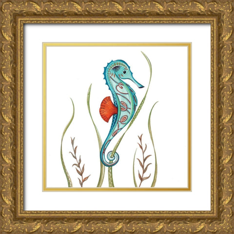 Sea Horse Gold Ornate Wood Framed Art Print with Double Matting by P.S. Art