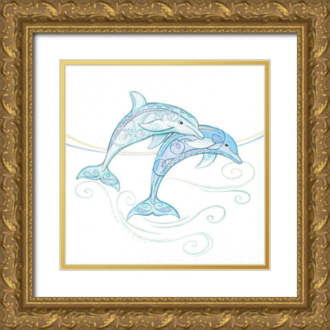 Dolphins Gold Ornate Wood Framed Art Print with Double Matting by P.S. Art
