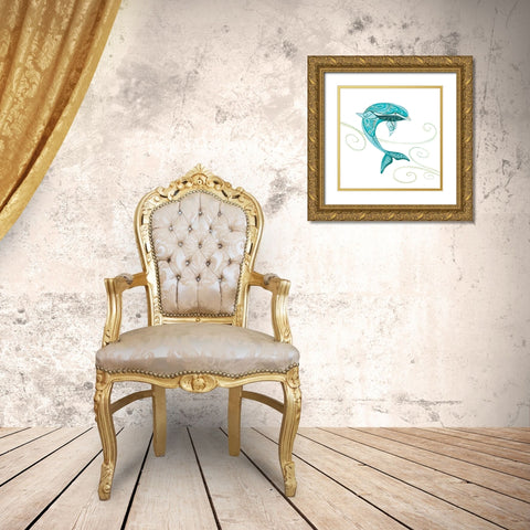 Dolphin Gold Ornate Wood Framed Art Print with Double Matting by P.S. Art