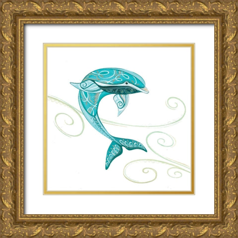 Dolphin Gold Ornate Wood Framed Art Print with Double Matting by P.S. Art