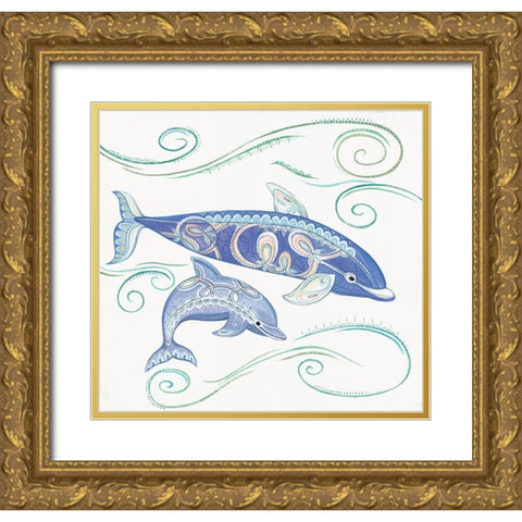 Dolphins II Gold Ornate Wood Framed Art Print with Double Matting by P.S. Art