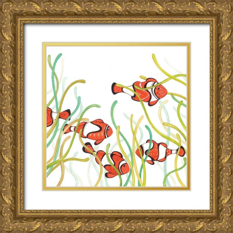 Orange Fish Gold Ornate Wood Framed Art Print with Double Matting by P.S. Art