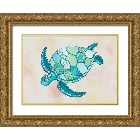 Sea Turtle Gold Ornate Wood Framed Art Print with Double Matting by P.S. Art