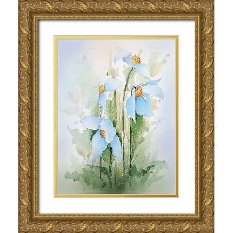 Blue Flowers II Gold Ornate Wood Framed Art Print with Double Matting by P.S. Art