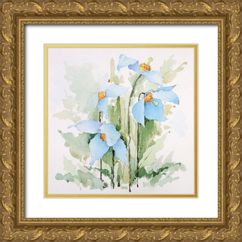 Blue Flowers III Gold Ornate Wood Framed Art Print with Double Matting by P.S. Art