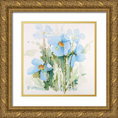 Blue Flowers IV Gold Ornate Wood Framed Art Print with Double Matting by P.S. Art