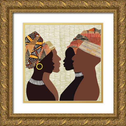 African Men and Women III Gold Ornate Wood Framed Art Print with Double Matting by P.S. Art