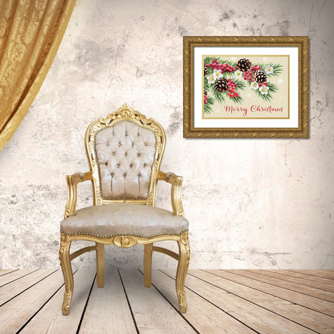 Merry Christmas Gold Ornate Wood Framed Art Print with Double Matting by P.S. Art