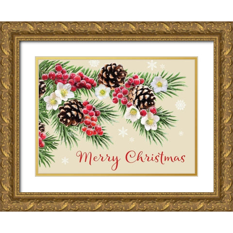 Merry Christmas Gold Ornate Wood Framed Art Print with Double Matting by P.S. Art