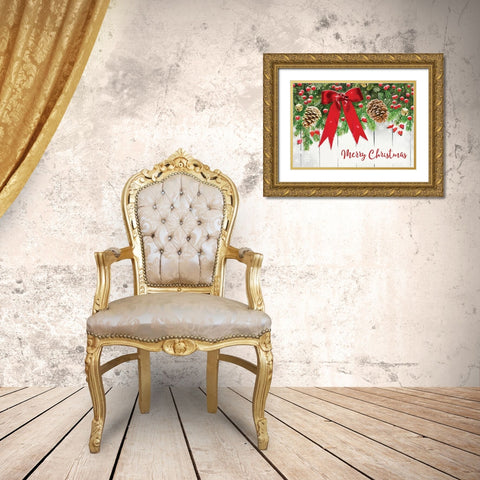 Merry Christmas Gold Ornate Wood Framed Art Print with Double Matting by P.S. Art