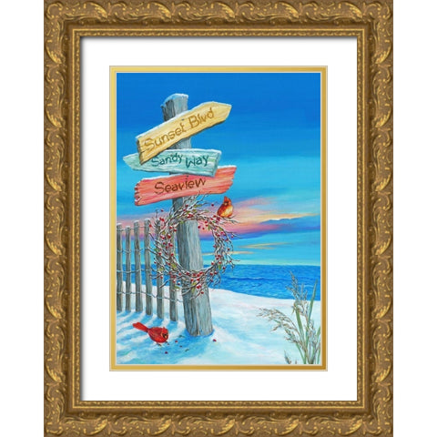 Beach Directions Gold Ornate Wood Framed Art Print with Double Matting by P.S. Art