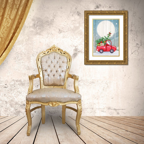 Santa Truck Gold Ornate Wood Framed Art Print with Double Matting by P.S. Art