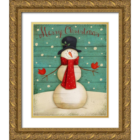 Merry Christmas Gold Ornate Wood Framed Art Print with Double Matting by P.S. Art